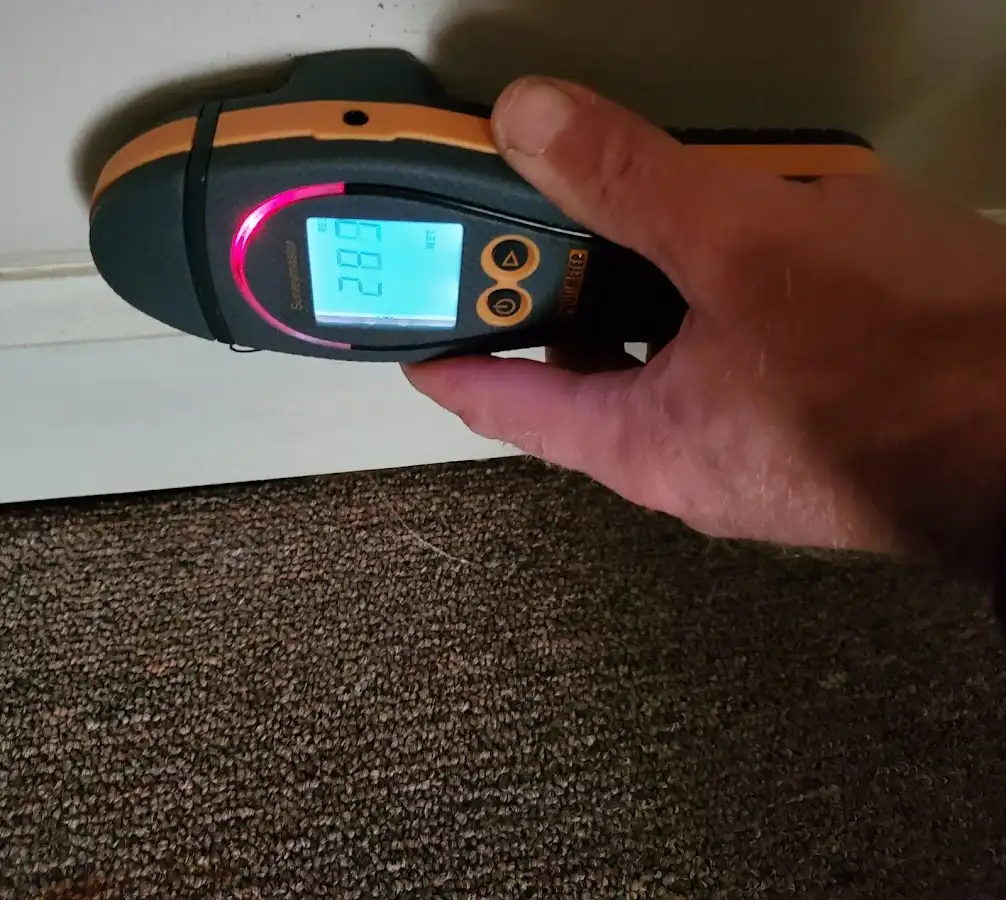 Moisture detection at baseboard during Storm Damage Restoration in Frederickson